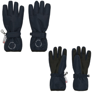 En Fant Handschoenen Parisian Night Blauw model 240485 in kleur 7021 Parisian Night, overzicht met buitenzijde en zwarte gripzijde van de winterhandschoenen.