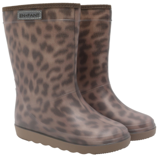 En Fant Thermoboots Pine Bark Bruin Panterprint model 250437 in kleur 2410 Pine Bark, productfoto van het paar hoge bruine winterlaarzen met tijgerprint.
