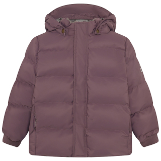 Vooraanzicht van de Enfant Winterjas Flint Paars model 240459 met gewatteerd design, afneembare capuchon en ritssluiting.