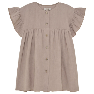 Huttelihut jurk beige ruffle met ruffle mouwen en knopen
