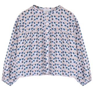 Jenest Blouse Aimee Bloemenprint Lila met lange mouwen en knoopsluiting aan de voorkant.