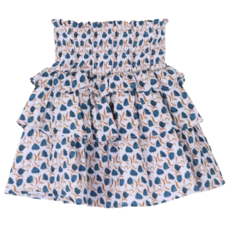 Jenest Rok Elle Bloemenprint Lila met gesmokte tailleband en meerdere ruches.