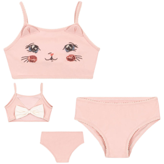 Konges Slojd bikini roze met kitty gezicht en pailletten