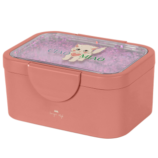 Konges Slojd Broodtrommel Glitter Ciao Miao Roze met kattenmotief en glitterdeksel