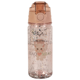 Konges Slojd Drinkfles Glitter Ciao Miao Roze 400 ml met kattenmotief en glitters