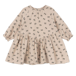 Konges Slojd Jurk Beige/Blauw Strikjes