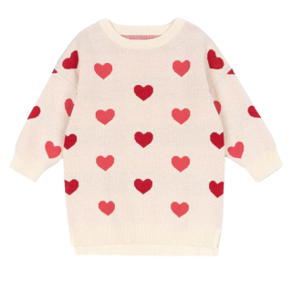 Konges Slojd Jurk Creme/Roze/Rood Hartjes