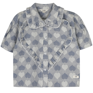 Labo de Colore blouse blauw hartjes Laila blouse blue denim light meisjes zomercollectie Pudilo