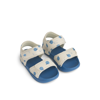 Liewood Blumer sandalen blauw met kogelvis print