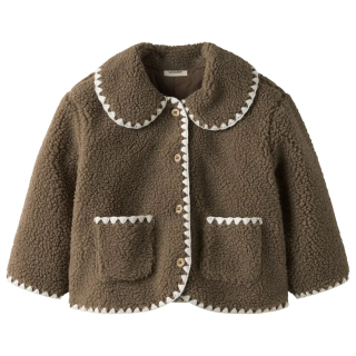 Lil’ Atelier nmflajo ls loose jacket lil bruine teddy jas met crème sierbies voor meisjes