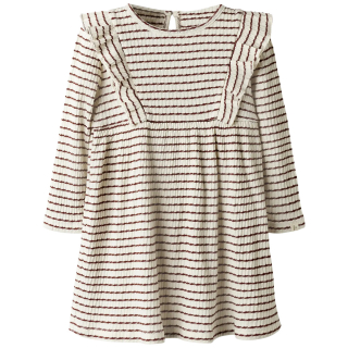 Lil Atelier Jurk Creme/Rood Strepen Ruffle Hot Chocolate