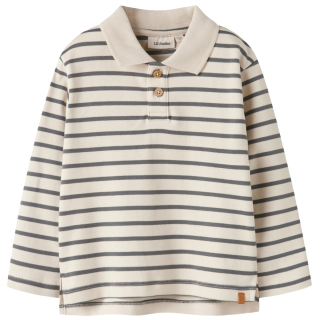 Lil' Atelier nmmlimia ls loose polo top lil Turtledove met grijze strepen aan de voorkant en een klassieke polokraag voor jongens.