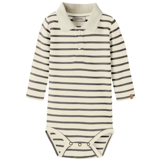 Lil Atelier romper creme grijs gestreept baby met polokraag