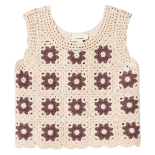 Lil Atelier Top Creme/Bruin Bloem Gehaakt