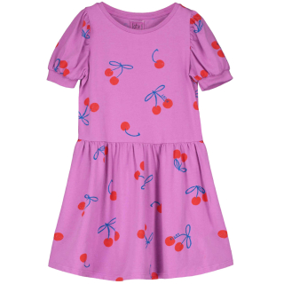 Lotiekids Bloused sleeve dress cherries all over magenta