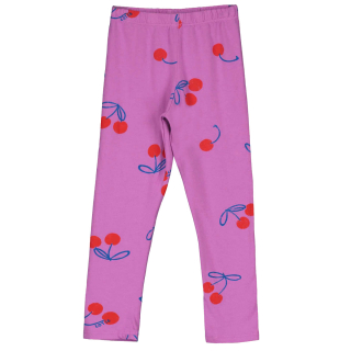Lotiekids legging cherries all over magenta paarse meisjes legging met kersenprint