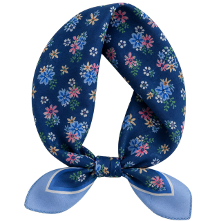Maja Kids sjaal Bibi Bloemen donkerblauw 55 x 55 cm met kleurrijke bloemen en lichtblauwe hoeken