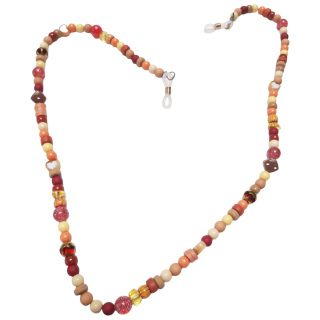 Marlo zonnebrilkoord rood bruin van Roll The Dice met glas en acryl kralen 65 cm
