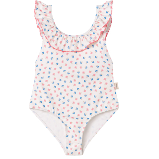 MarMar Copenhagen badpak meisje crème met roze en blauwe bloemetjes, voorzijde kinderbadpak