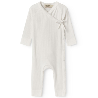 MarMar Copenhagen boxpak creme rib gentle white met overslagsluiting en lange mouwen, zachte baby onesie voor pasgeboren baby’s.