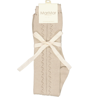 MarMar Copenhagen kniekous beige met pointelle breipatroon en ajour details