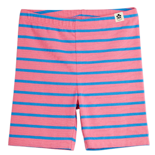 Mini Rodini korte broek roze met blauwe strepen, comfortabele kinderbroek met elastische tailleband