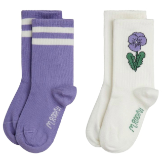 Mini Rodini Sokken 2-Pack Bloem Paars Creme