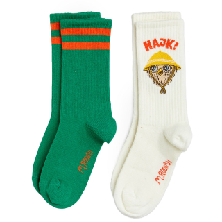 Mini Rodini Sokken 2-pack Groen/Creme Hajk