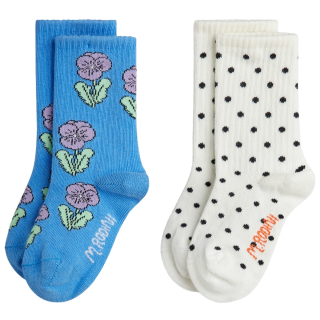 Mini Rodini Sokken 2-Pack Stippen Bloemen Blauw Creme