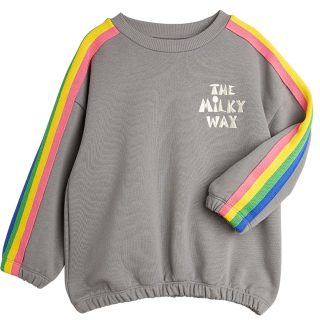 Mini Rodini Sweater Grijs The Milky Way kindersweater met kleurrijke mouwstrepen.