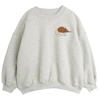 Mini Rodini Sweater Spitsmuis Grijs voorzijde met kleine geborduurde spitsmuis op de borst.