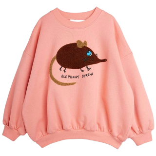 Mini Rodini Sweater Spitsmuis Roze voorzijde met bruine Elephant Shrew applicatie.