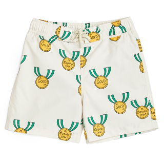 Mini Rodini Zwembroek Creme Medailleprint