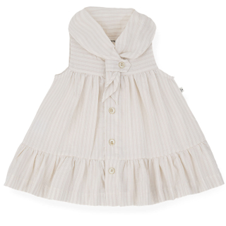 One More In The Family jurk Empuries creme beige met strepen, kraag en knoopsluiting