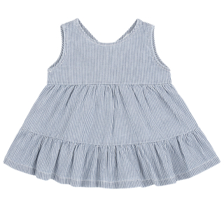 One More In The Family jurk Galdana crème blauw met streeppatroon en gelaagde rok