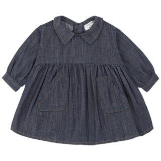 Meisjes jurk blauw denim met kraag en knoopjes One More In The Family