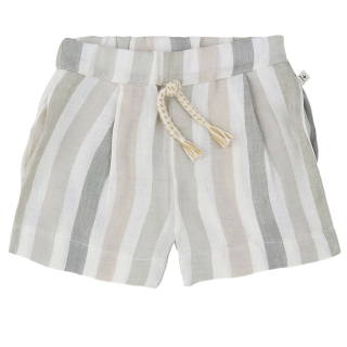 One More In The Family Korte Broek Vilopriu linnen broekje in creme/beige/groen met elastische tailleband