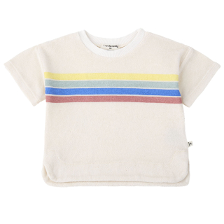 One More In The Family badstof katoenen T-shirt in off-white met gekleurde strepen