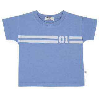 Blauw katoenen T-shirt Pollensa van One More In The Family met grafische borstprint