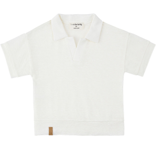 Cremekleurig linnen T-shirt met polo kraag van One More In The Family