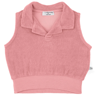 One More In The Family Top Selva roze badstof top met kraag en mouwloze afwerking