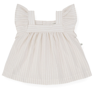 Creme/beige katoenen top van One More In The Family met ruffle schouders en comfortabele pasvorm.