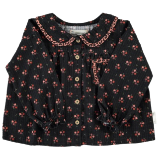 Piupiuchick blouse zwart roze bloemen detail kraag