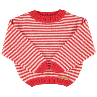 Piupiuchick gebreide trui rood creme strepen voorkant