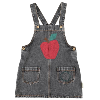 Piupiuchick spijkerjurk grijs denim met appel print voorkant