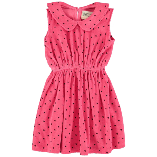 Piupiuchick jurk roze met zwarte hartjesprint van zachte badstof