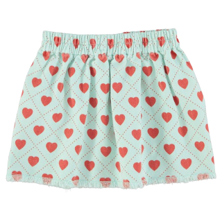 Piupiuchick rok groen met rode hartjesprint op groene achtergrond