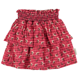 Piupiuchick Rok Rood/Roze Ruit Bloemen Ruffle