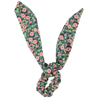 Piupiuchick scrunchie groen bloemen met lintdetail en multicolor bloemenprint