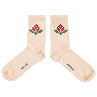 Piupiuchick sokken creme bloem met rode bloemenprint